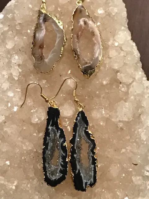 Geode Slice Druzy Earrings - Gold