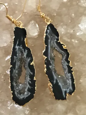 Geode Slice Druzy Earrings - Gold