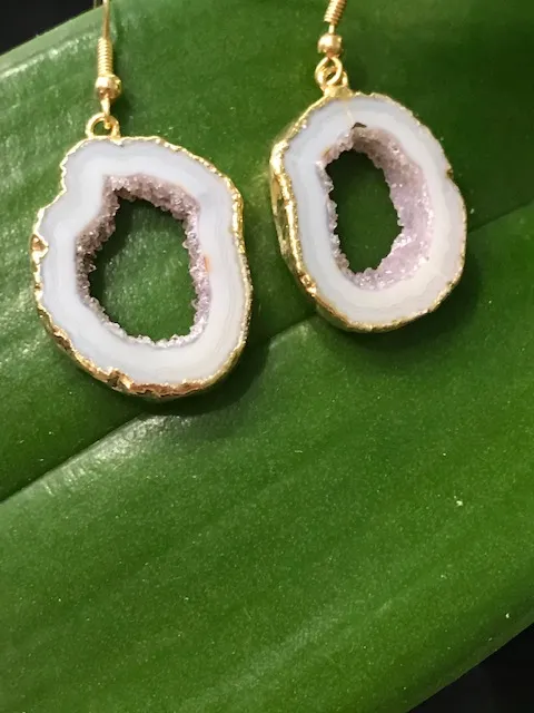 Geode Slice Druzy Earrings - Gold