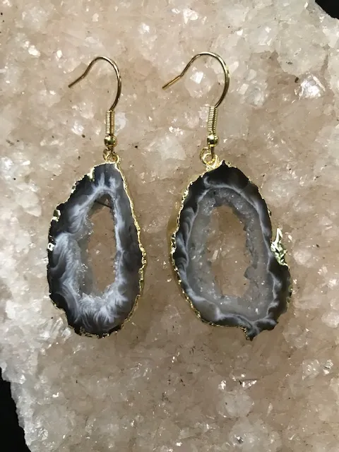 Geode Slice Druzy Earrings - Gold