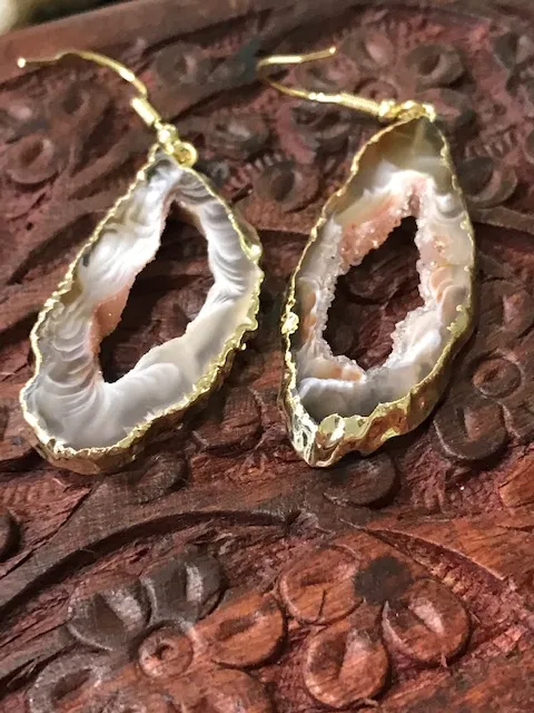 Geode Slice Druzy Earrings - Gold