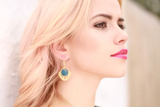Geometric Sun and Stone Earrings