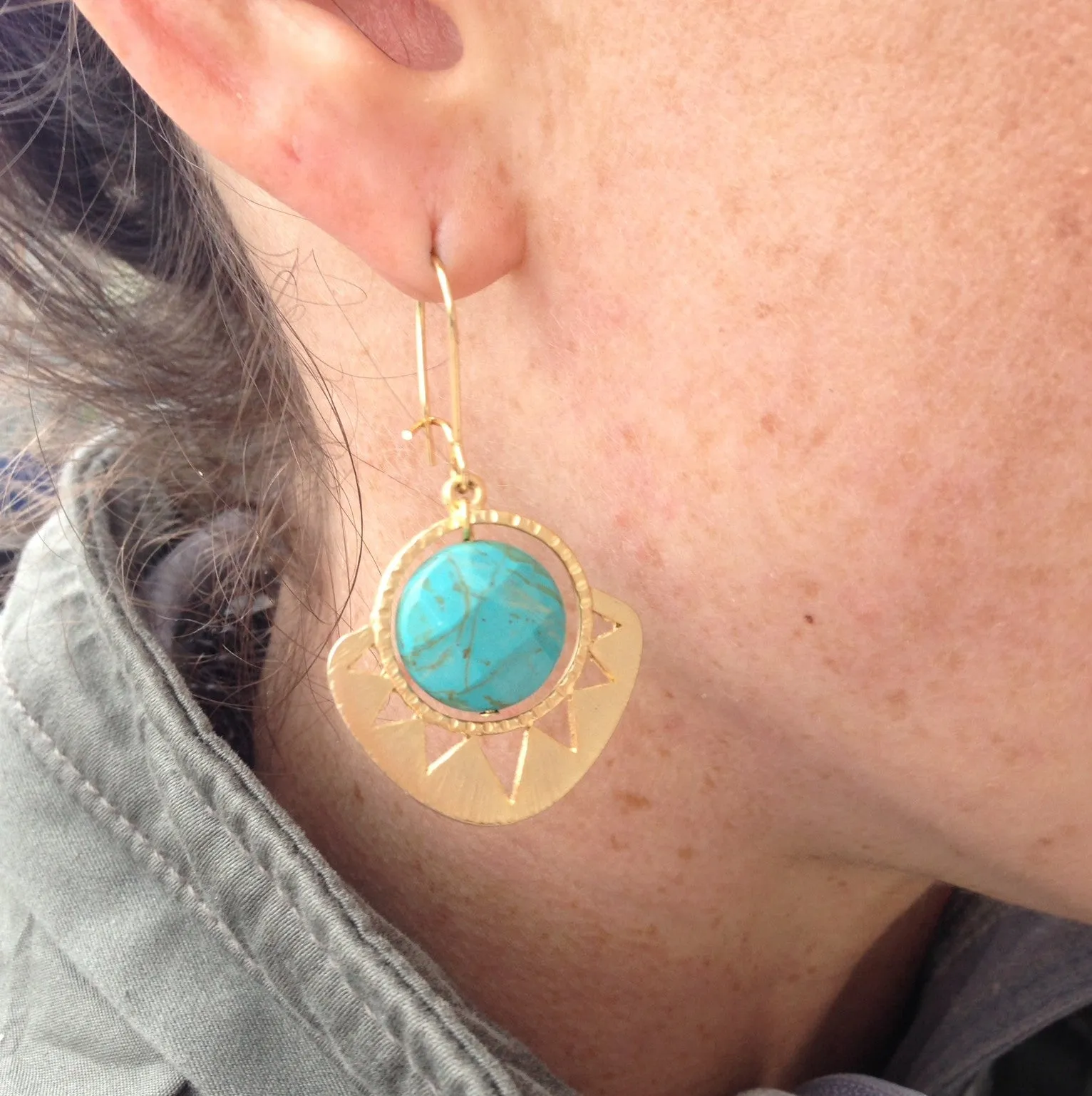 Geometric Sun and Stone Earrings