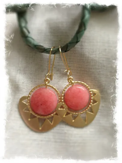 Geometric Sun and Stone Earrings