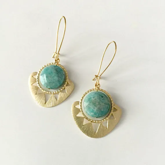 Geometric Sun and Stone Earrings