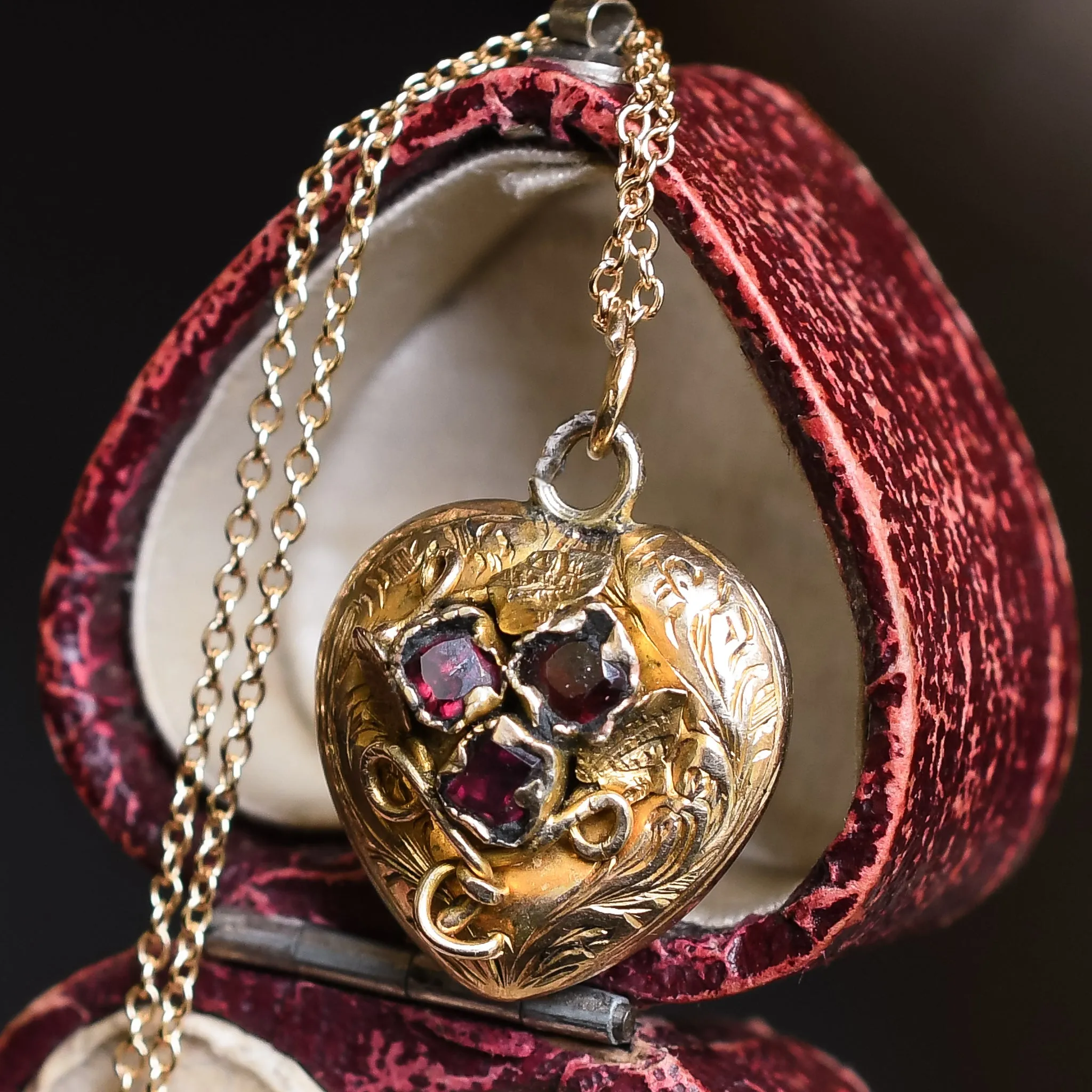 Georgian Flat Cut Garnet Heart Locket