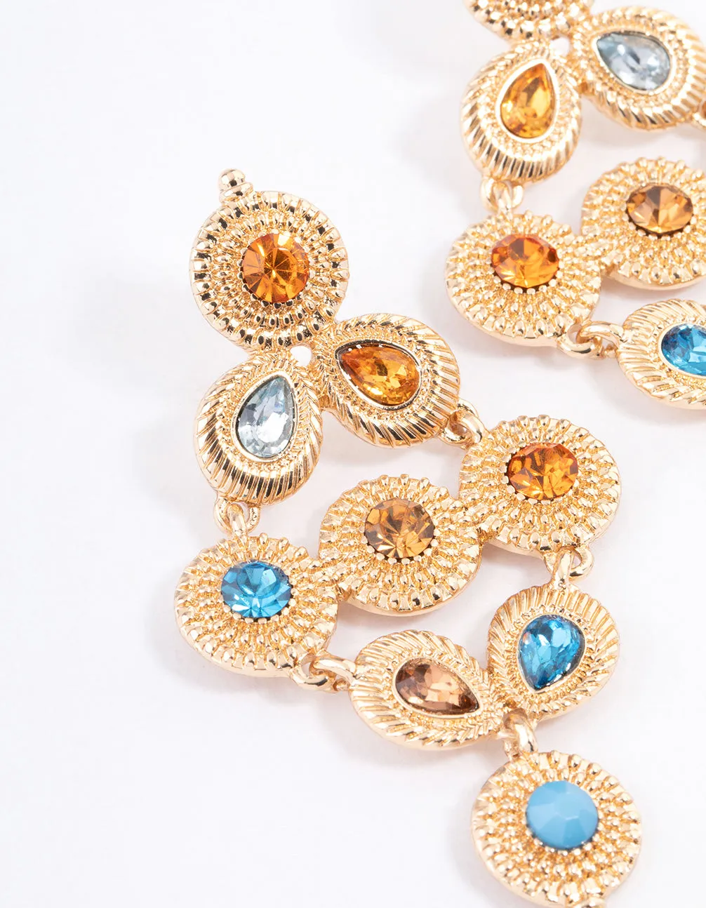 Gold Boho Mixed Stone Drop Earrings
