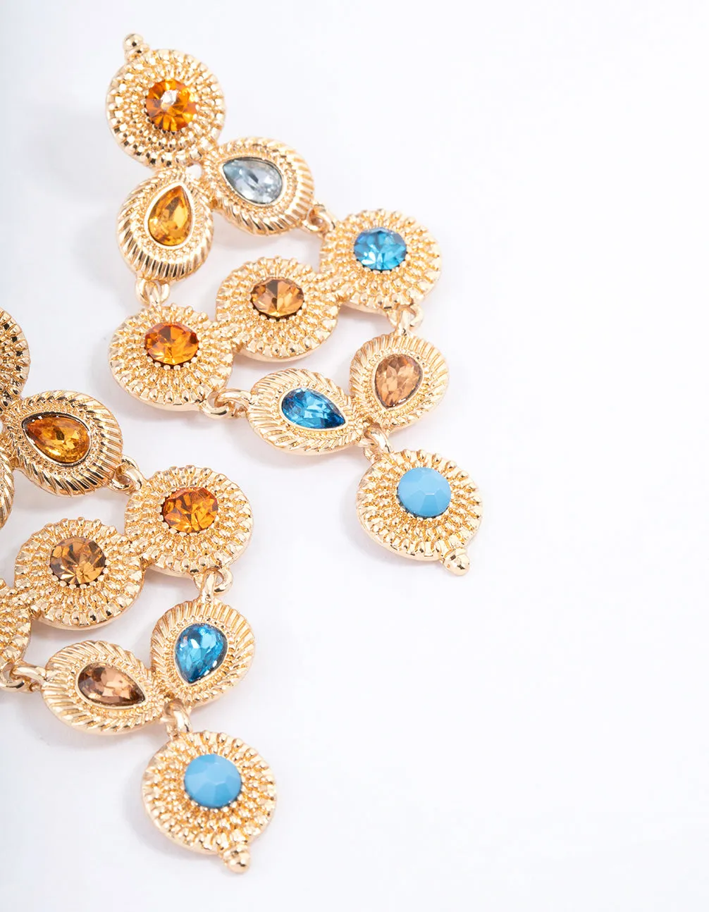 Gold Boho Mixed Stone Drop Earrings