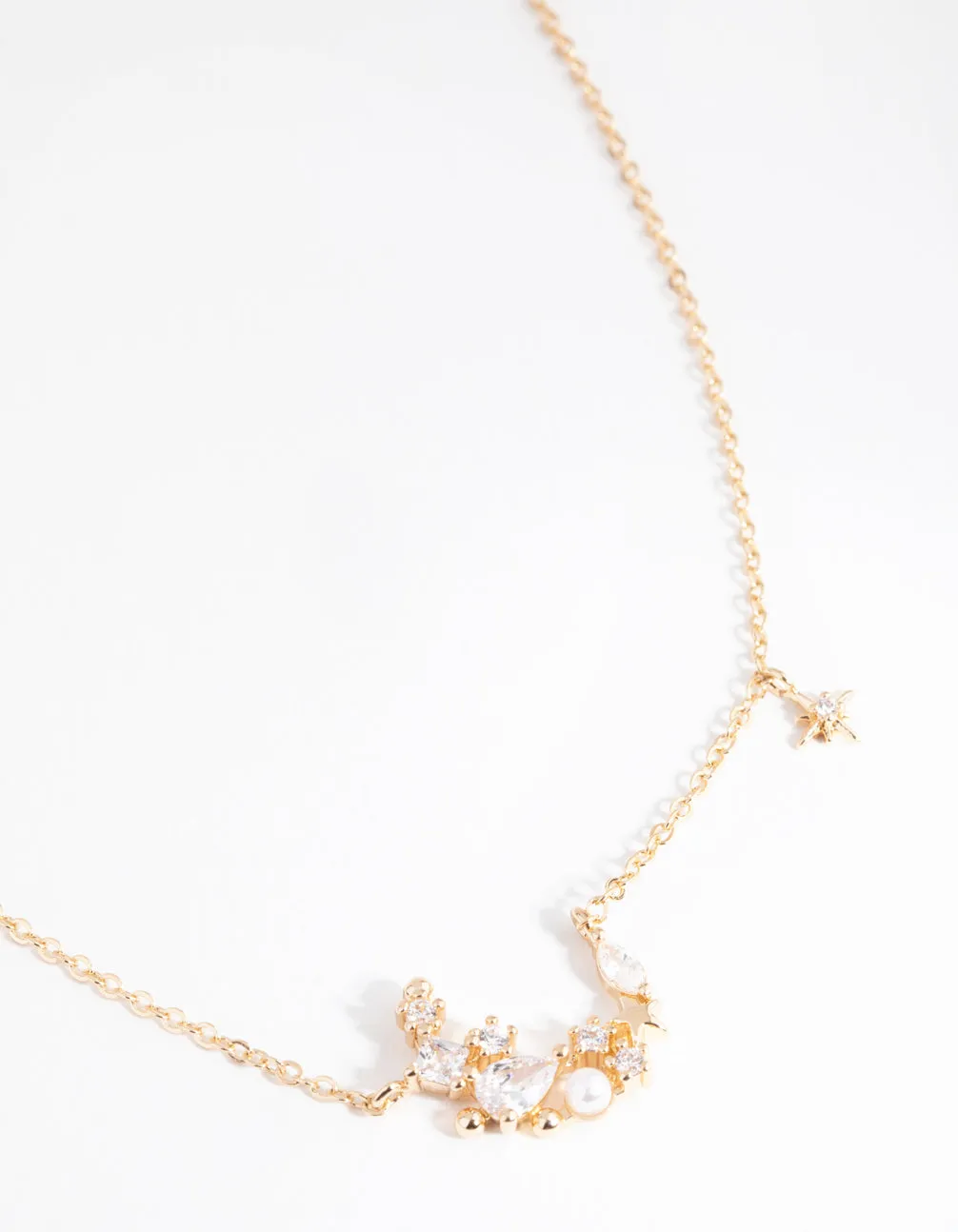 Gold Cubic Zirconia Mixed Stone Moon Necklace