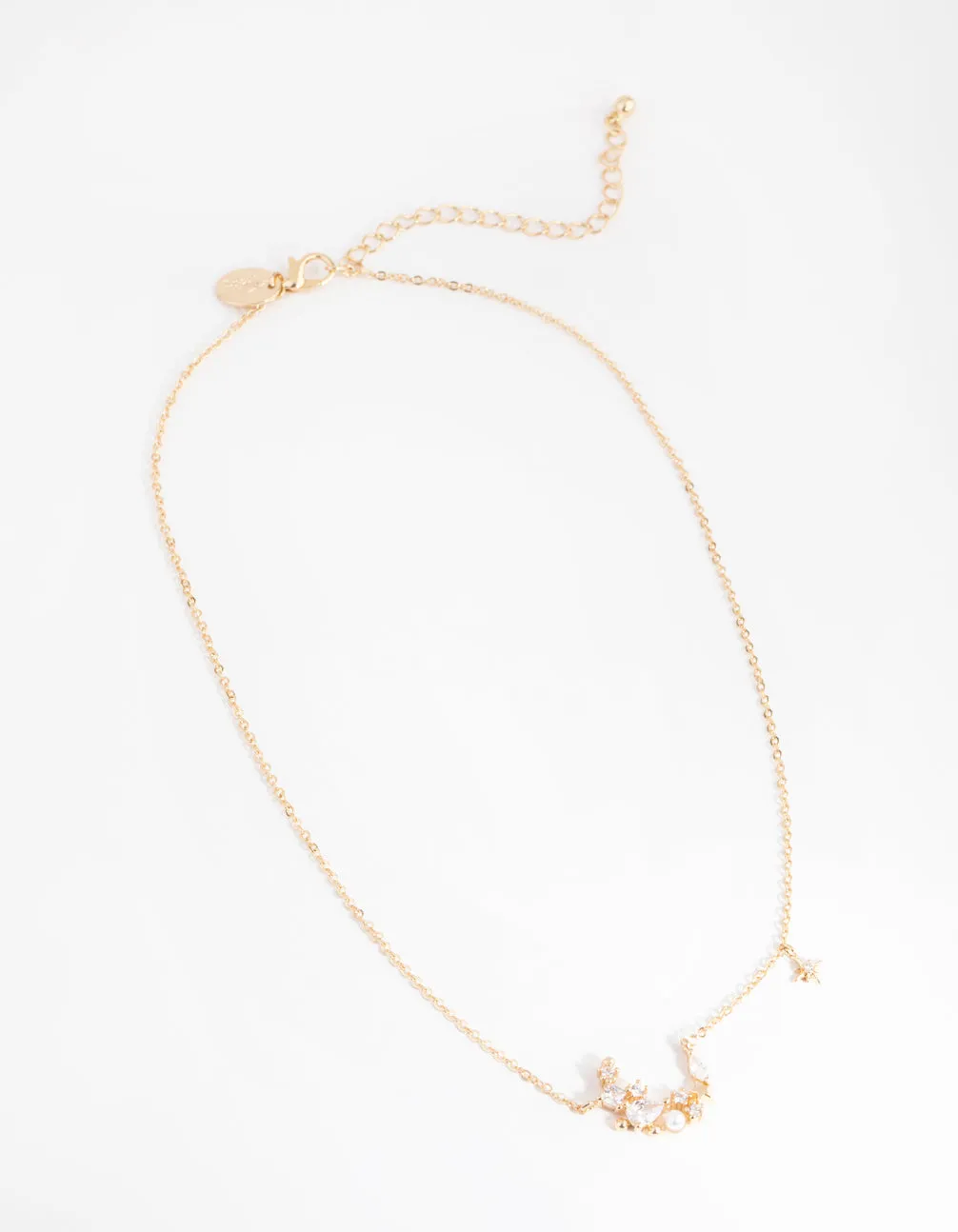 Gold Cubic Zirconia Mixed Stone Moon Necklace