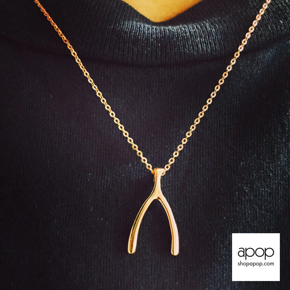 Gold-Dipped Wishbone Necklace