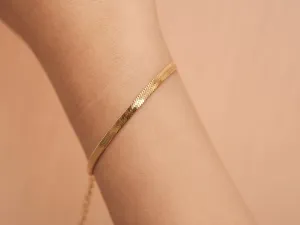 Gold Herringbone Bracelet, Gold snake chain bracelet, Gold Chain Bracelet, Gold Bracelet, 3mm width Herringbone Bracelet, Waterproof