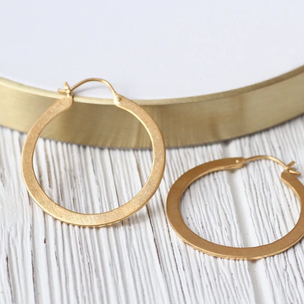 Gold Plated Flat Medium Hoop Earring