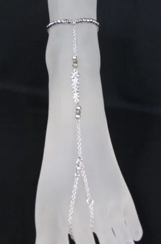 Gold Silver Thin Chains Toe Ring Anklet Mini Flowers Foot Chain Elastic Band