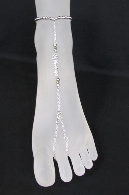 Gold Silver Thin Chains Toe Ring Anklet Mini Flowers Foot Chain Elastic Band