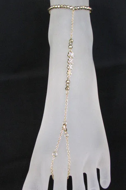 Gold Silver Thin Chains Toe Ring Anklet Mini Flowers Foot Chain Elastic Band