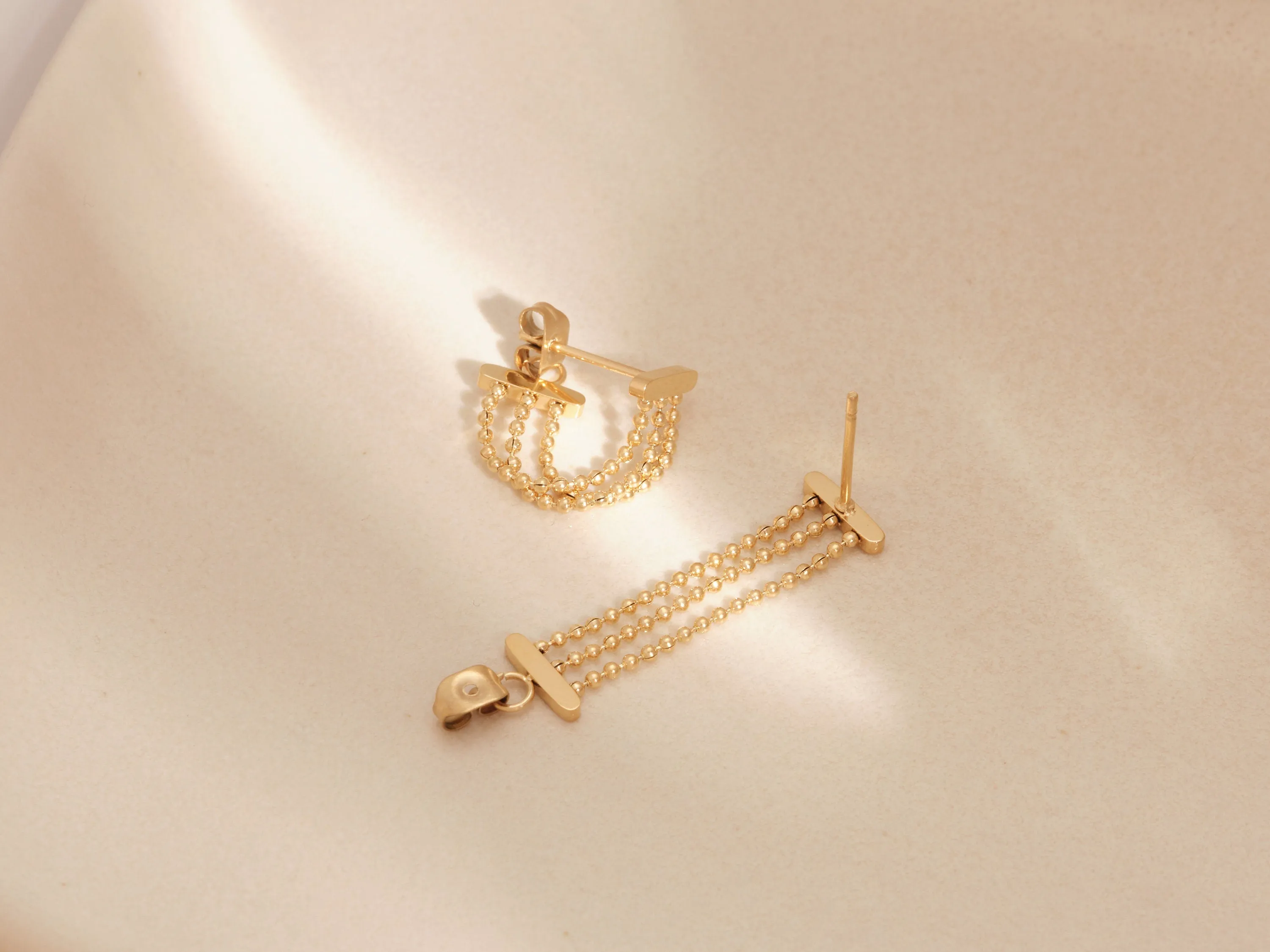 Gold Tiny Chain Earrings, Tiny Dangle Earrings, Beaded Chain Earrings, Gold Tiny Earrings, Gold Chain Earrings, WATERPROOF, Dangling