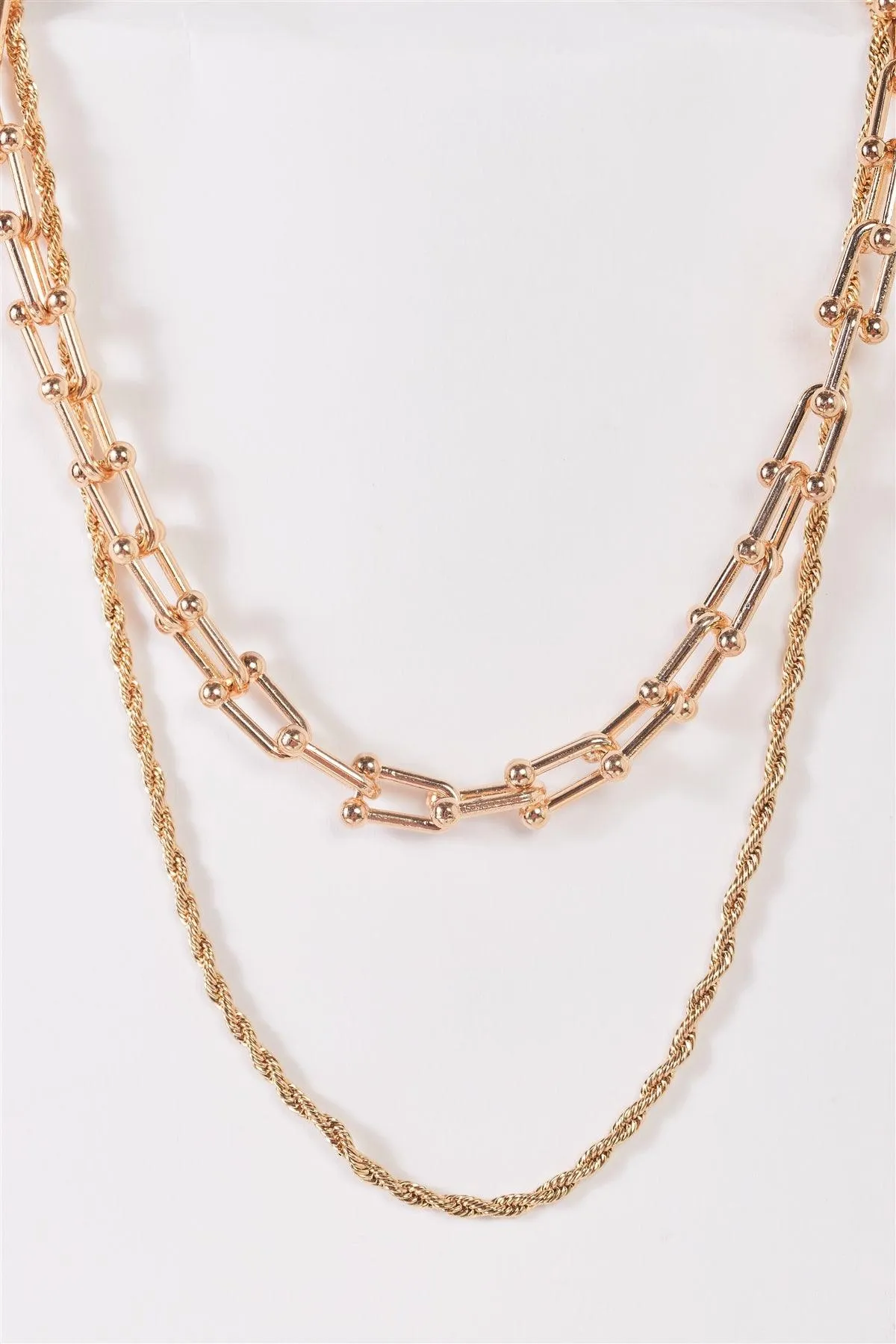 Gold Twisted And U Link Chains Set Necklace