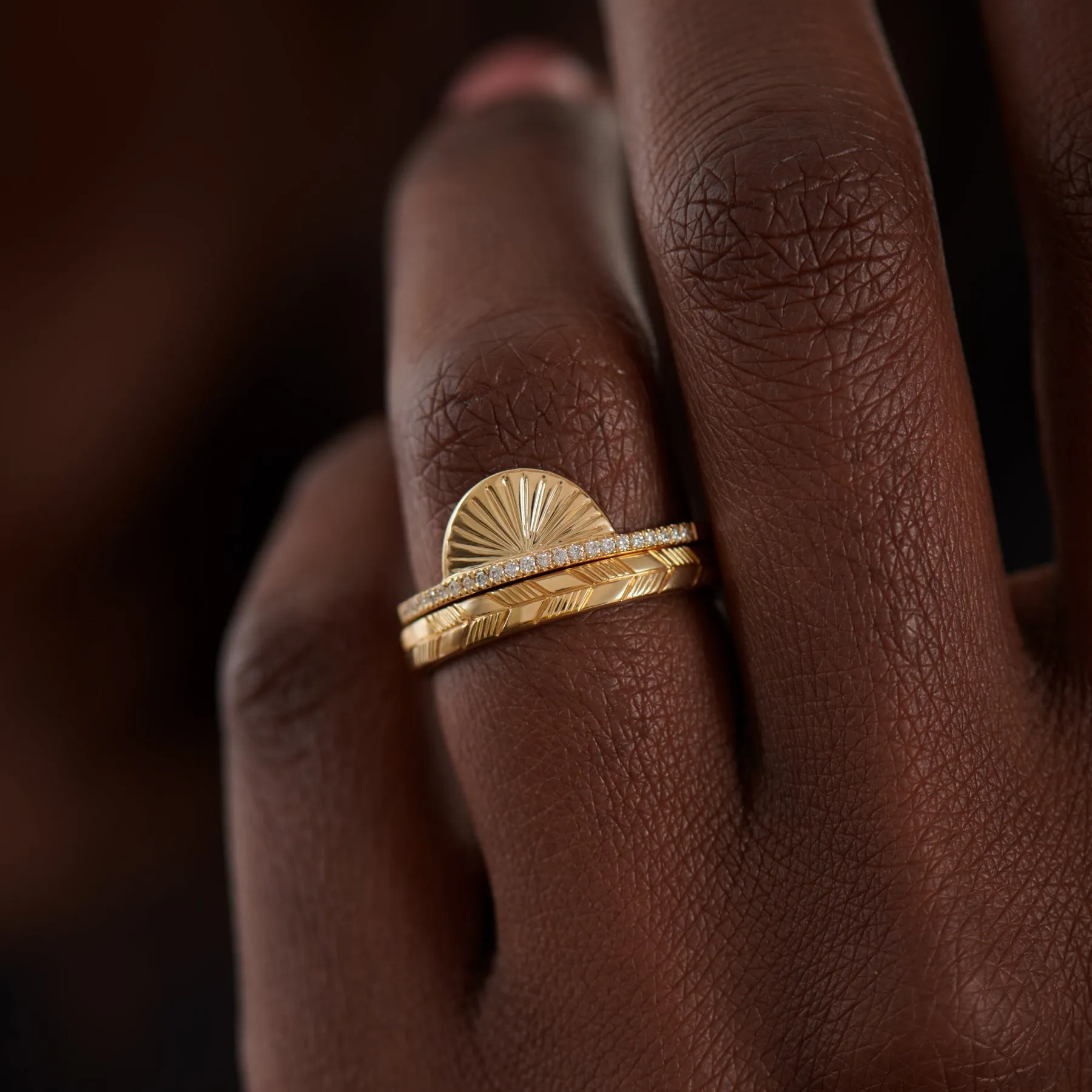 Golden Wedding Band with an Abstract Feather Engraving