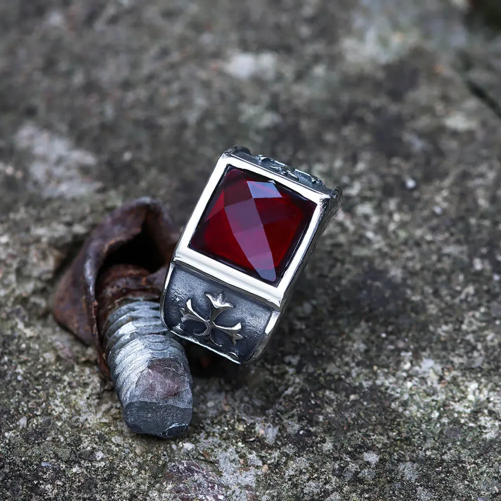 Gothic Cross Fleury Stainless Steel CZ Ring