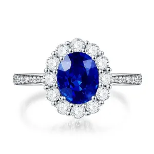Graceful Silver Lab Sapphire Diamond Ring