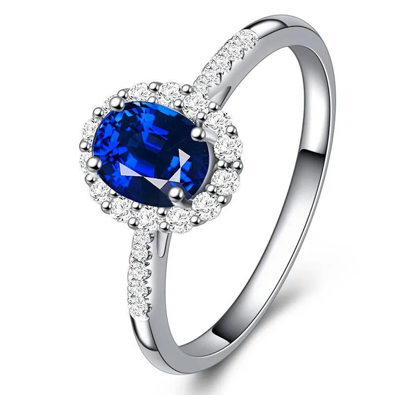 Graceful Silver Lab Sapphire Diamond Ring