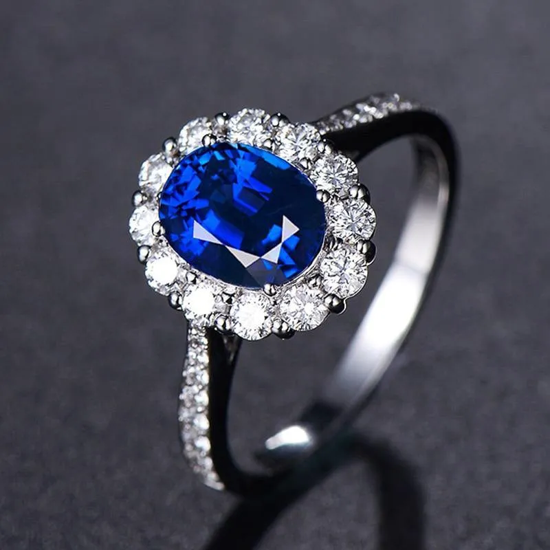 Graceful Silver Lab Sapphire Diamond Ring