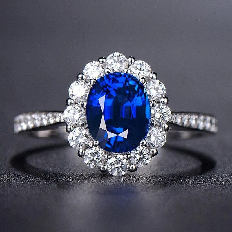 Graceful Silver Lab Sapphire Diamond Ring