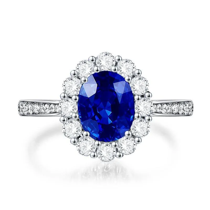 Graceful Silver Lab Sapphire Diamond Ring