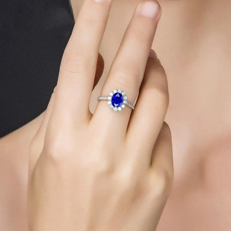 Graceful Silver Lab Sapphire Diamond Ring
