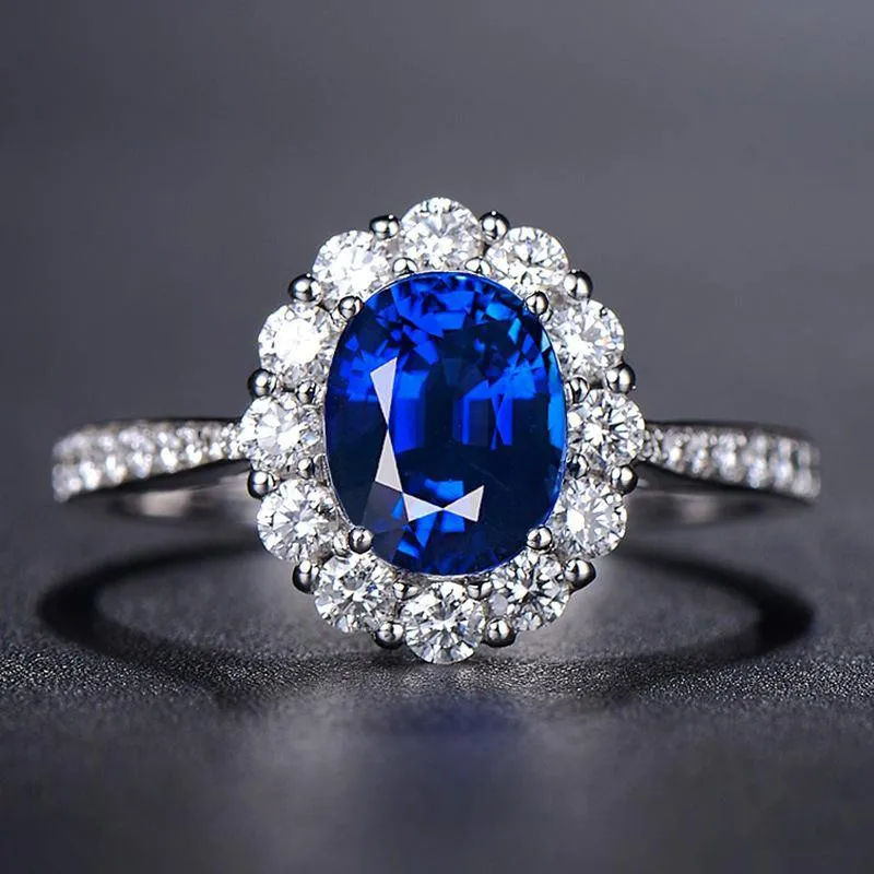 Graceful Silver Lab Sapphire Diamond Ring