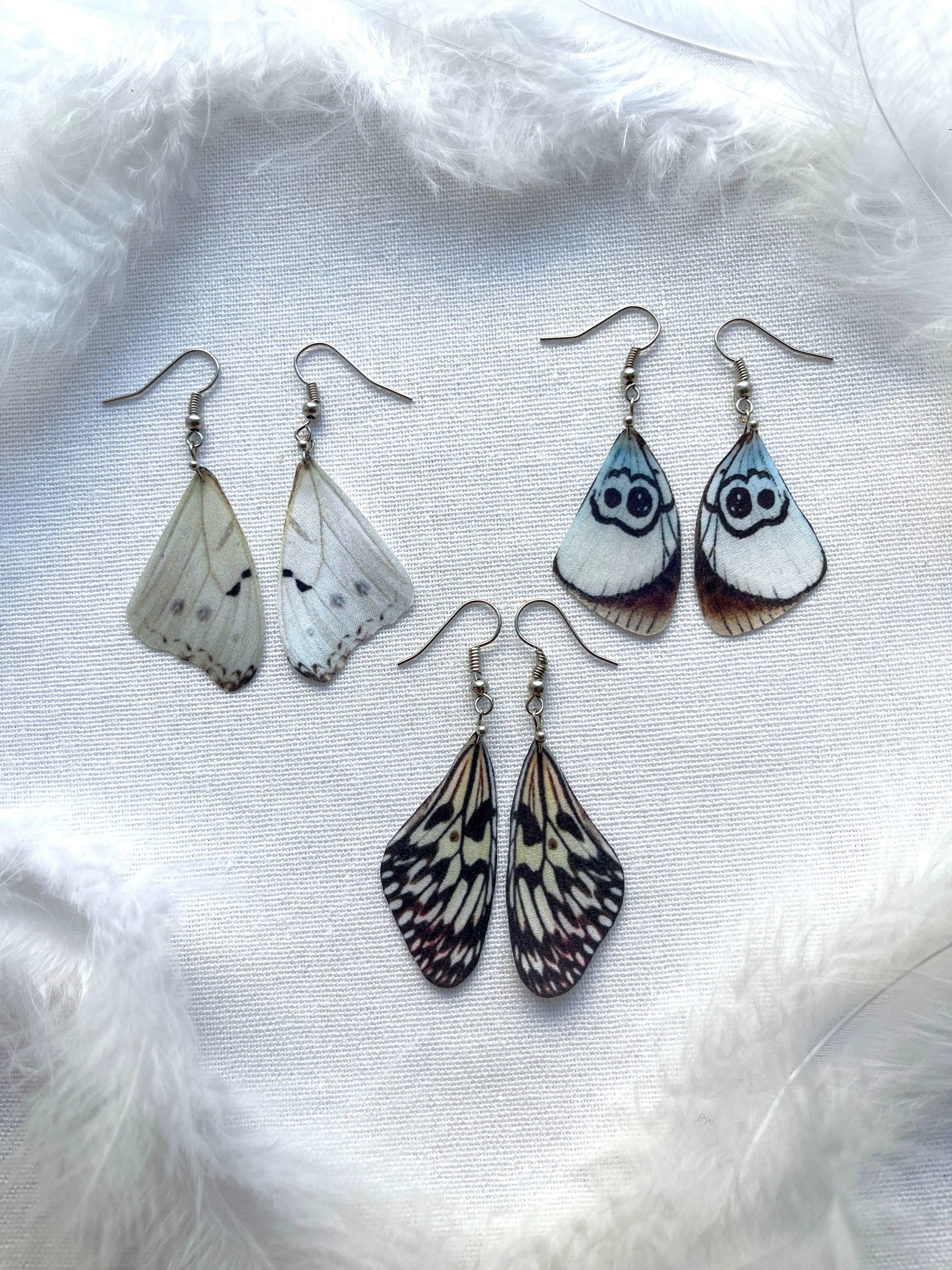 Hand made earrings off white color with silk butterfly wings in boho chic style perfect gift for any occasion to mom sister or girl friend