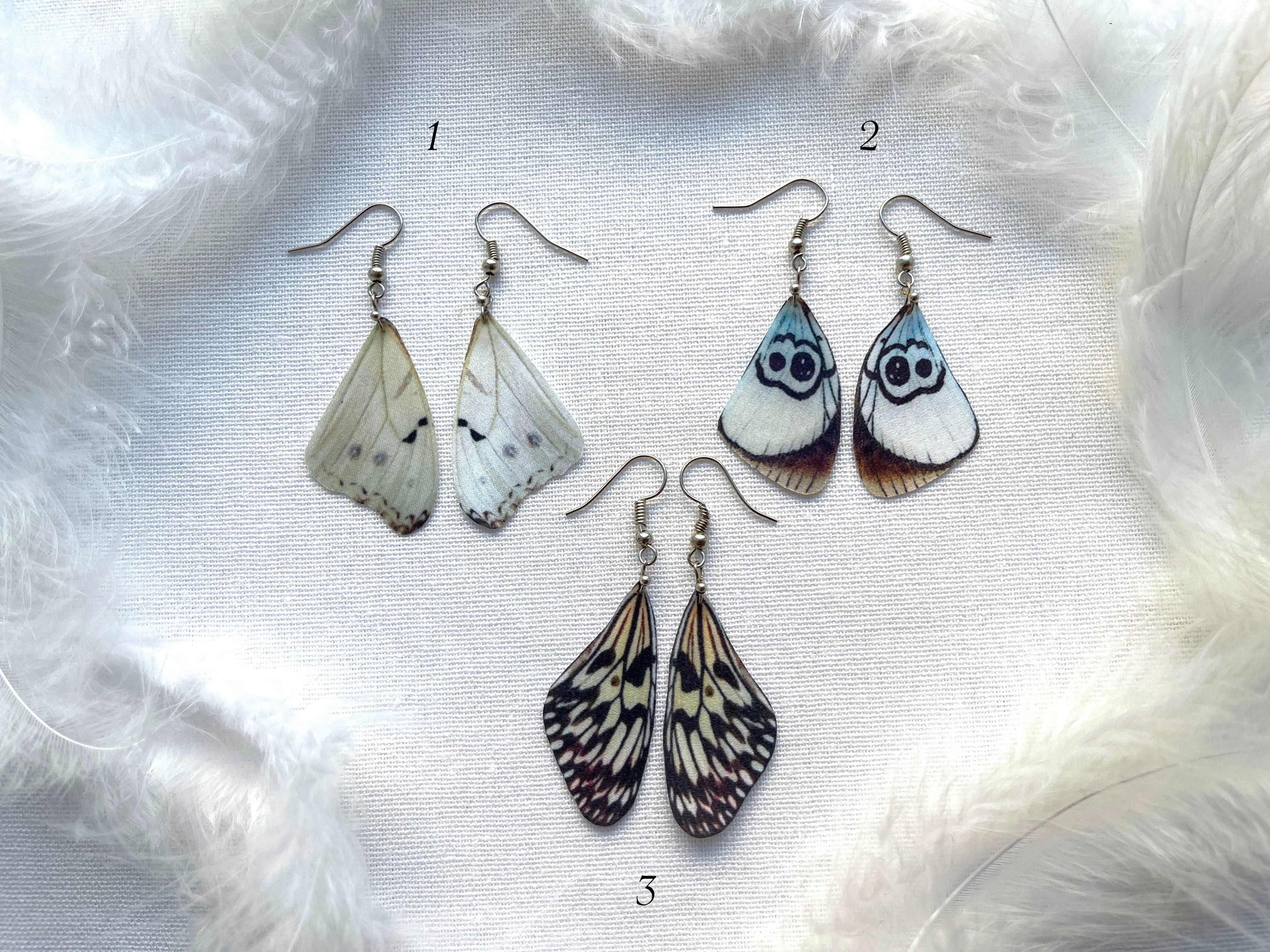 Hand made earrings off white color with silk butterfly wings in boho chic style perfect gift for any occasion to mom sister or girl friend