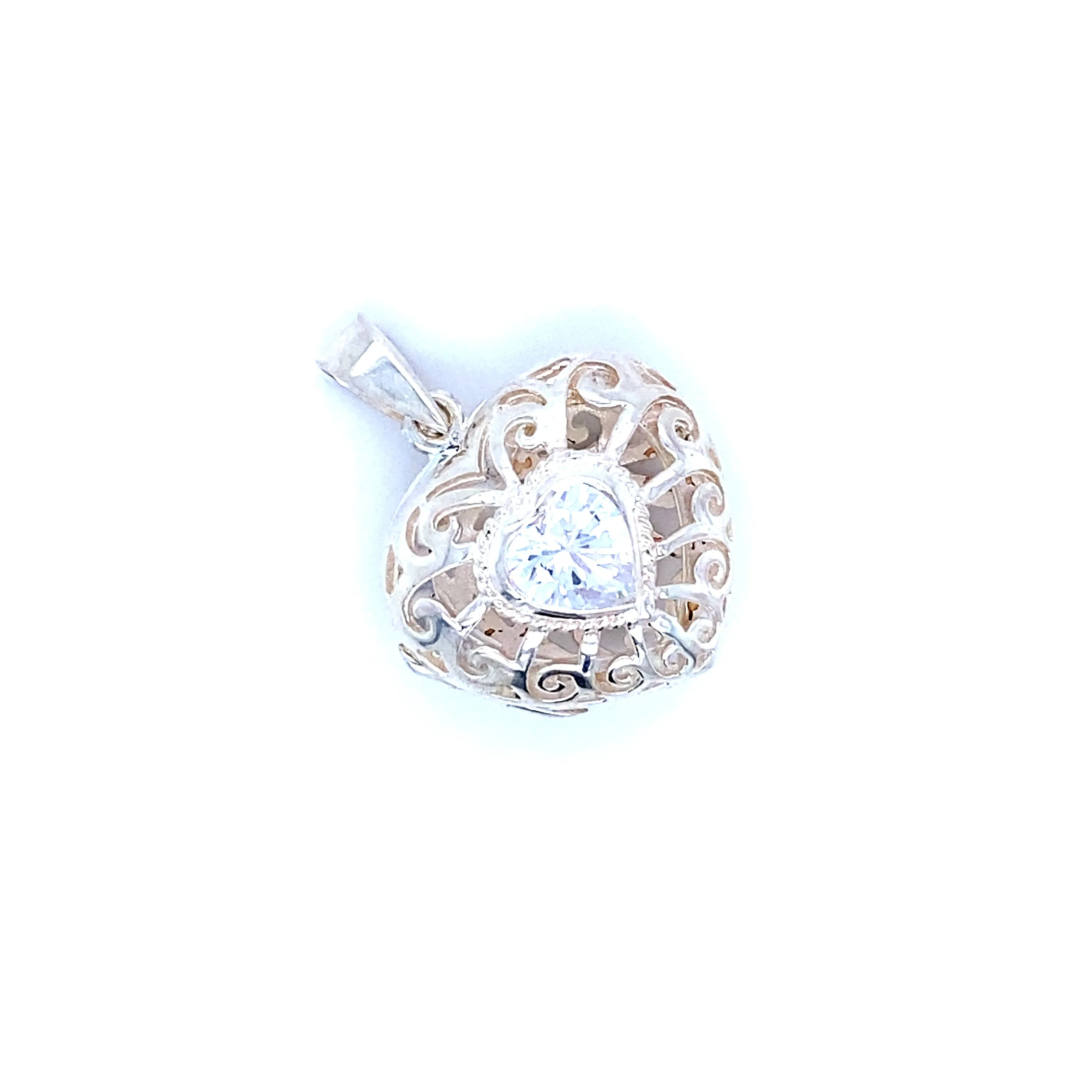 Heart Cage Locket With Cubic Zirconia Stones