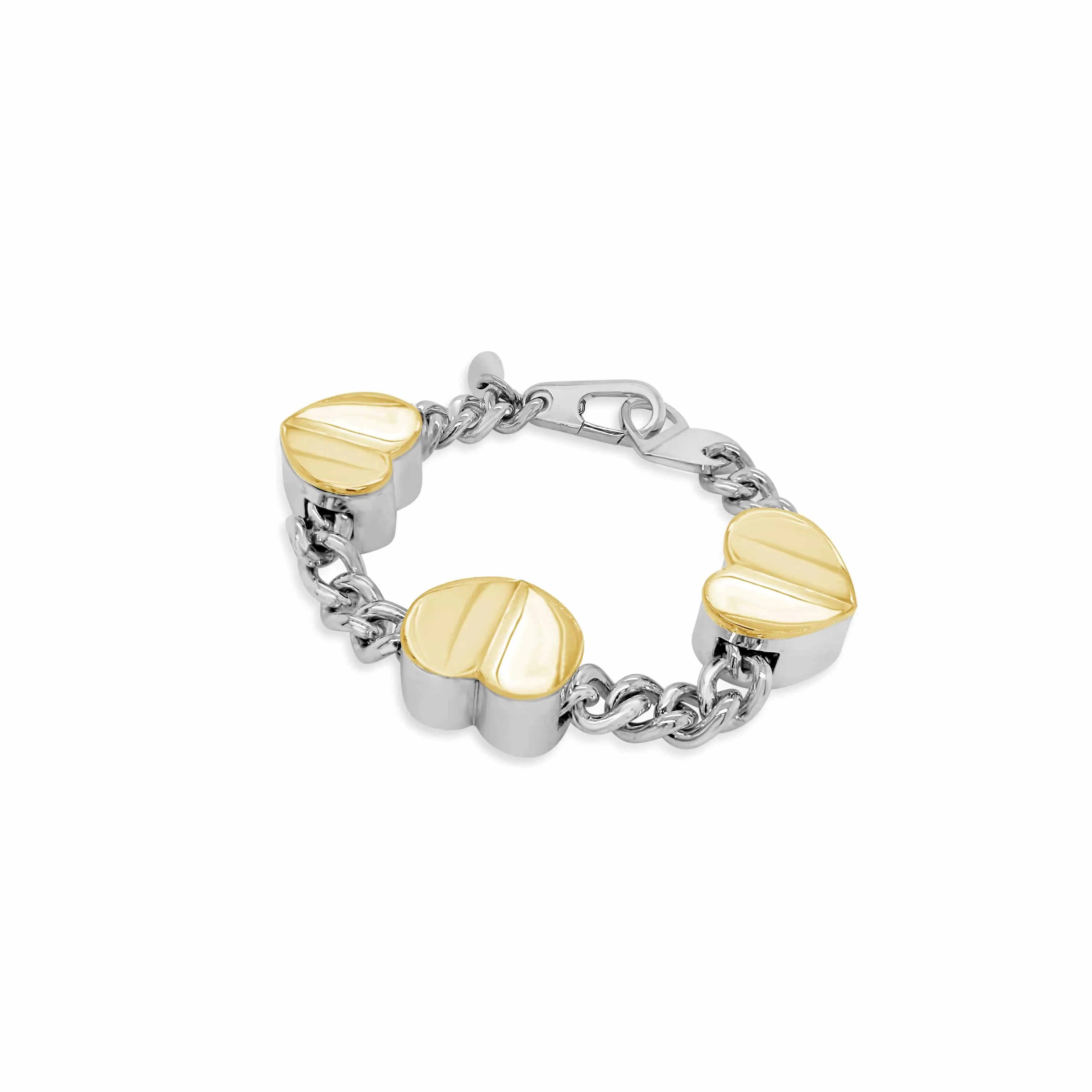 Hearts Bracelet | Gold And Silver Sanguine Three Hearts Rock And Roll Bracelet