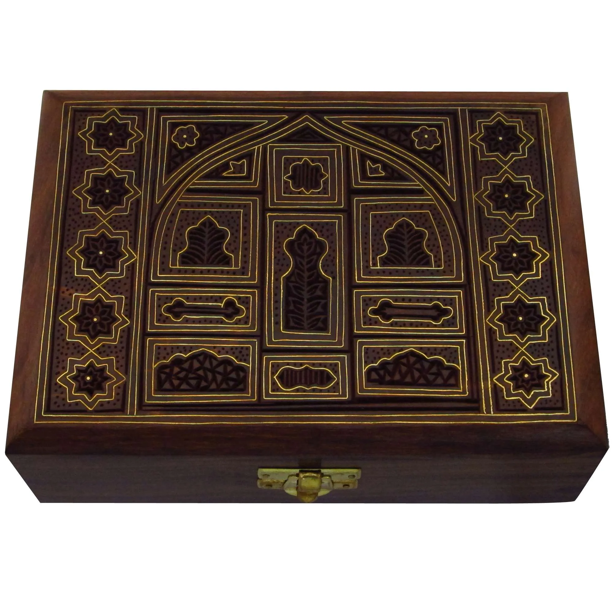 Indian Jewelry Holder - 7 x 5 x 2.3 Inch Large Wood Box - Jewelry Boxes for Bracelet - Gift for Mom