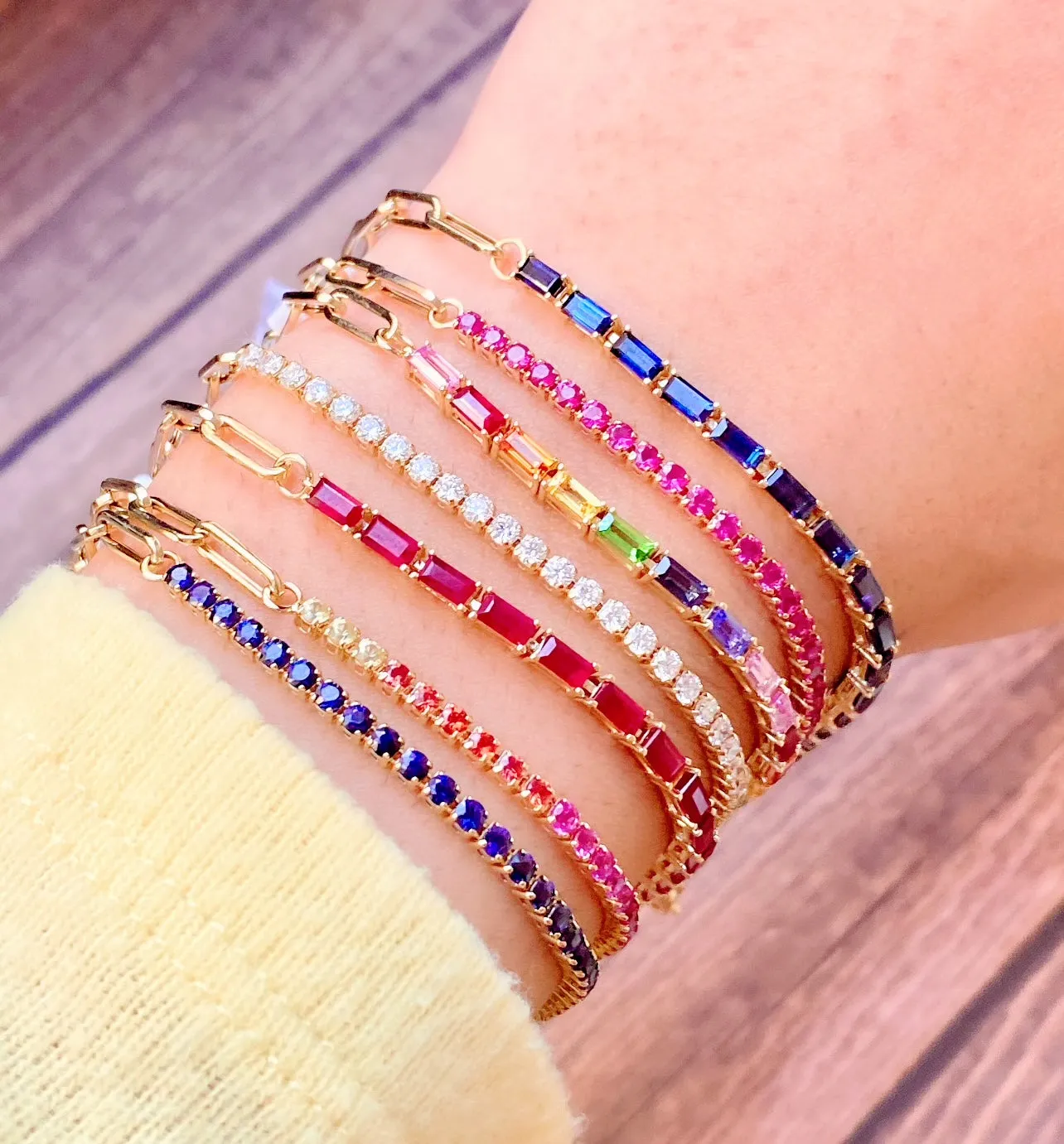 Joanna Half Gemstone Baguettes Tennis Half Paperclip Bracelet