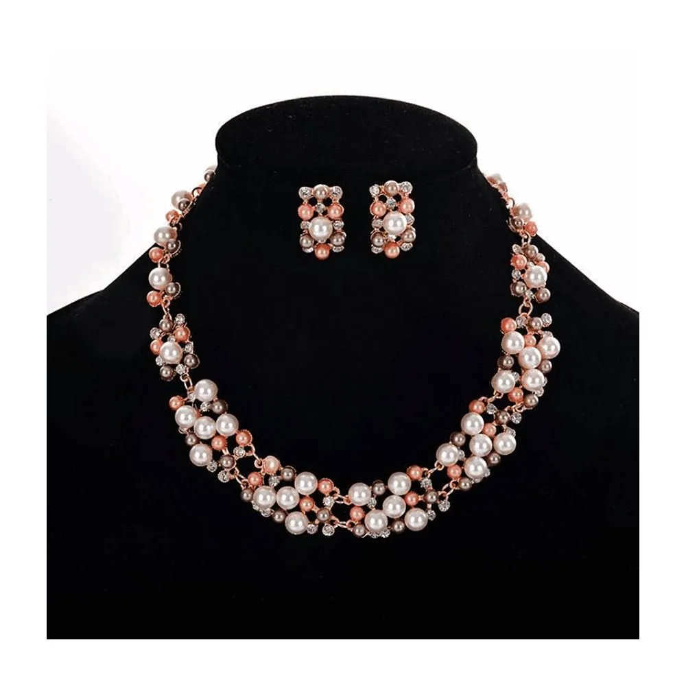 Jolly Chic- 2 Pieces Womens Jewelry Set Multicolor Pearl Necklace Sets Accessory - Colorful