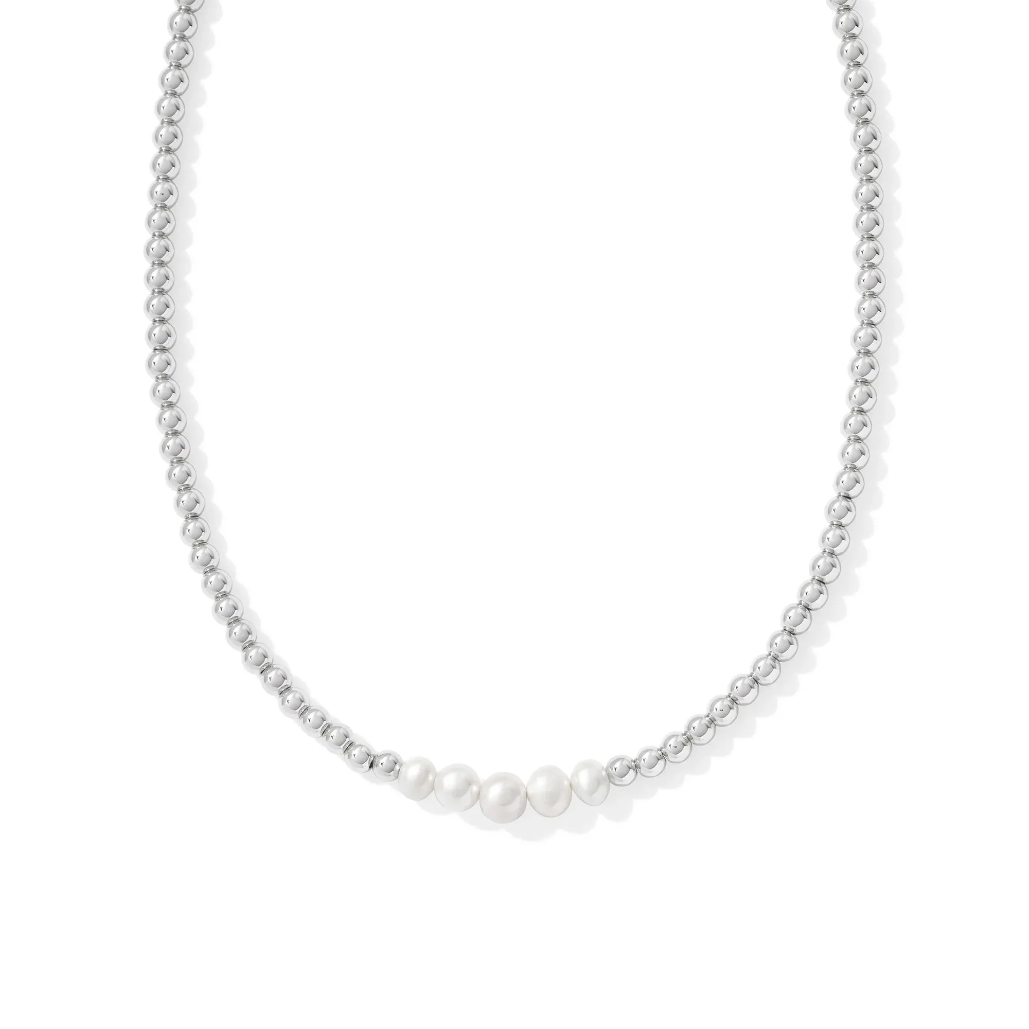 Kendra Scott Eve Beaded Strand Necklace in White Pearl, Rhodium-Plated
