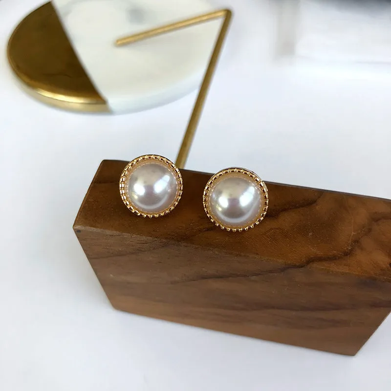 Korean New Simple Geometry Pearl Clip on Earrings