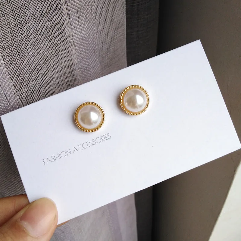 Korean New Simple Geometry Pearl Clip on Earrings