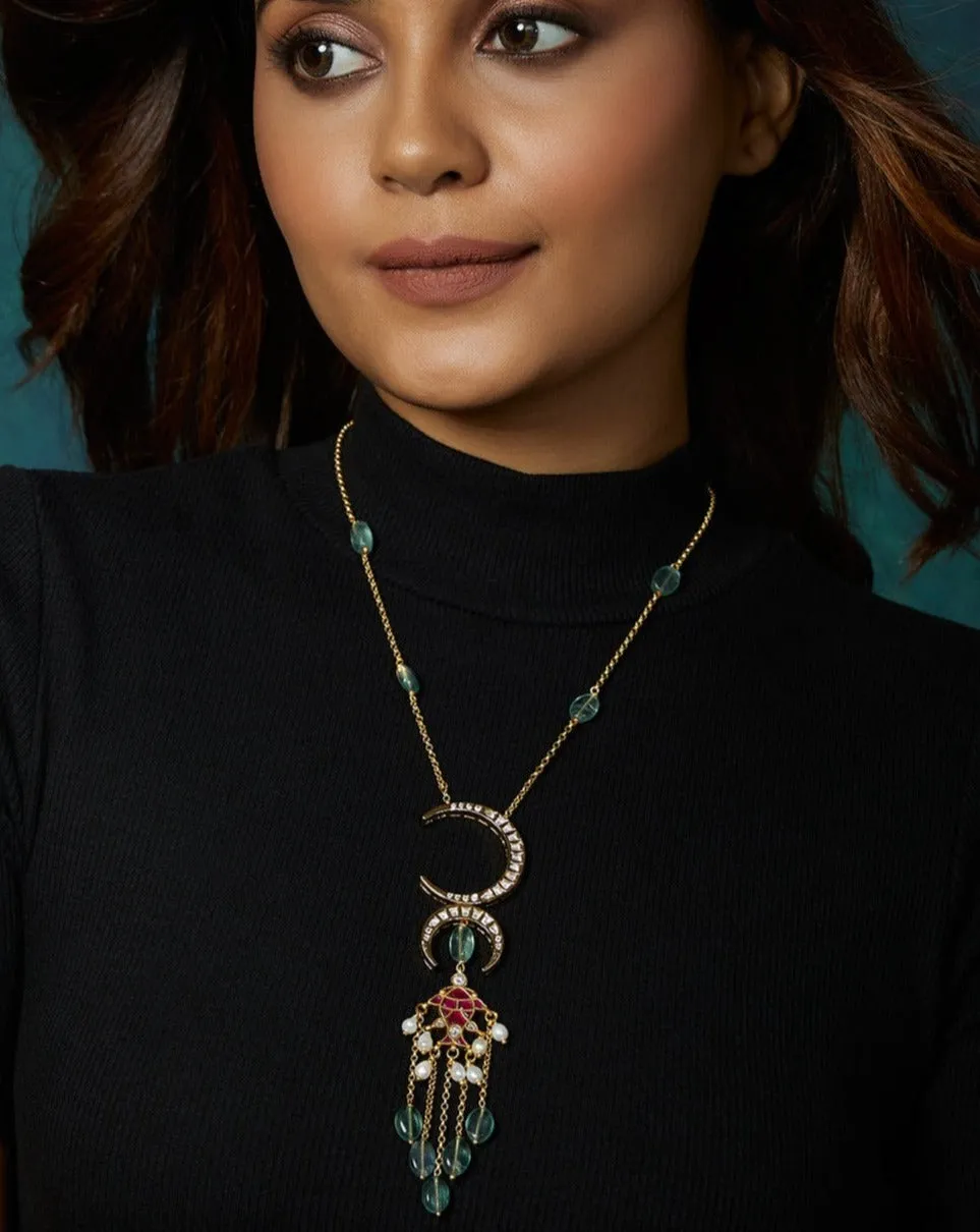 Kundan Polki Red And Green Long Necklace