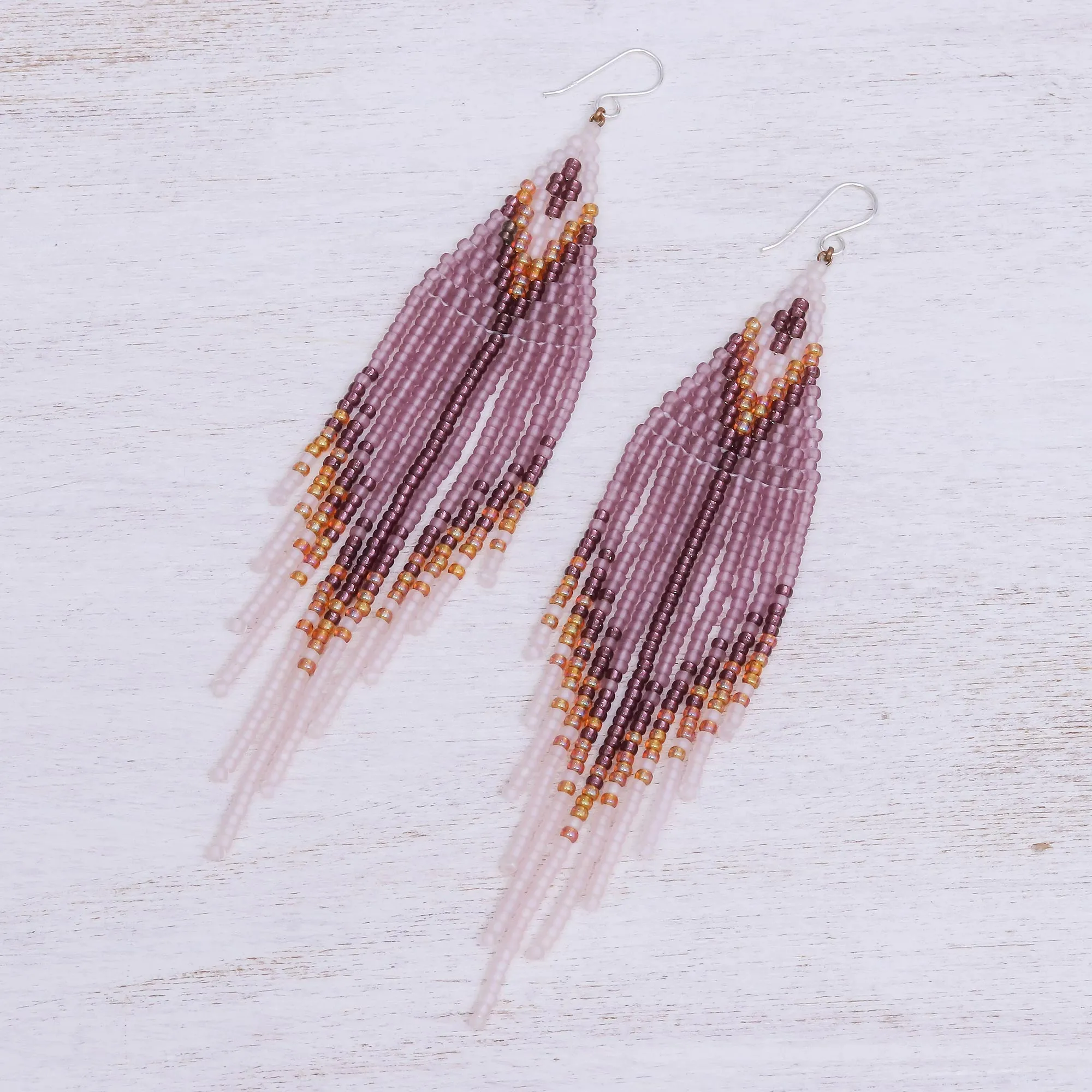 Lanna Arrow in Lilac Bohemian Style Long Beaded Waterfall Earrings
