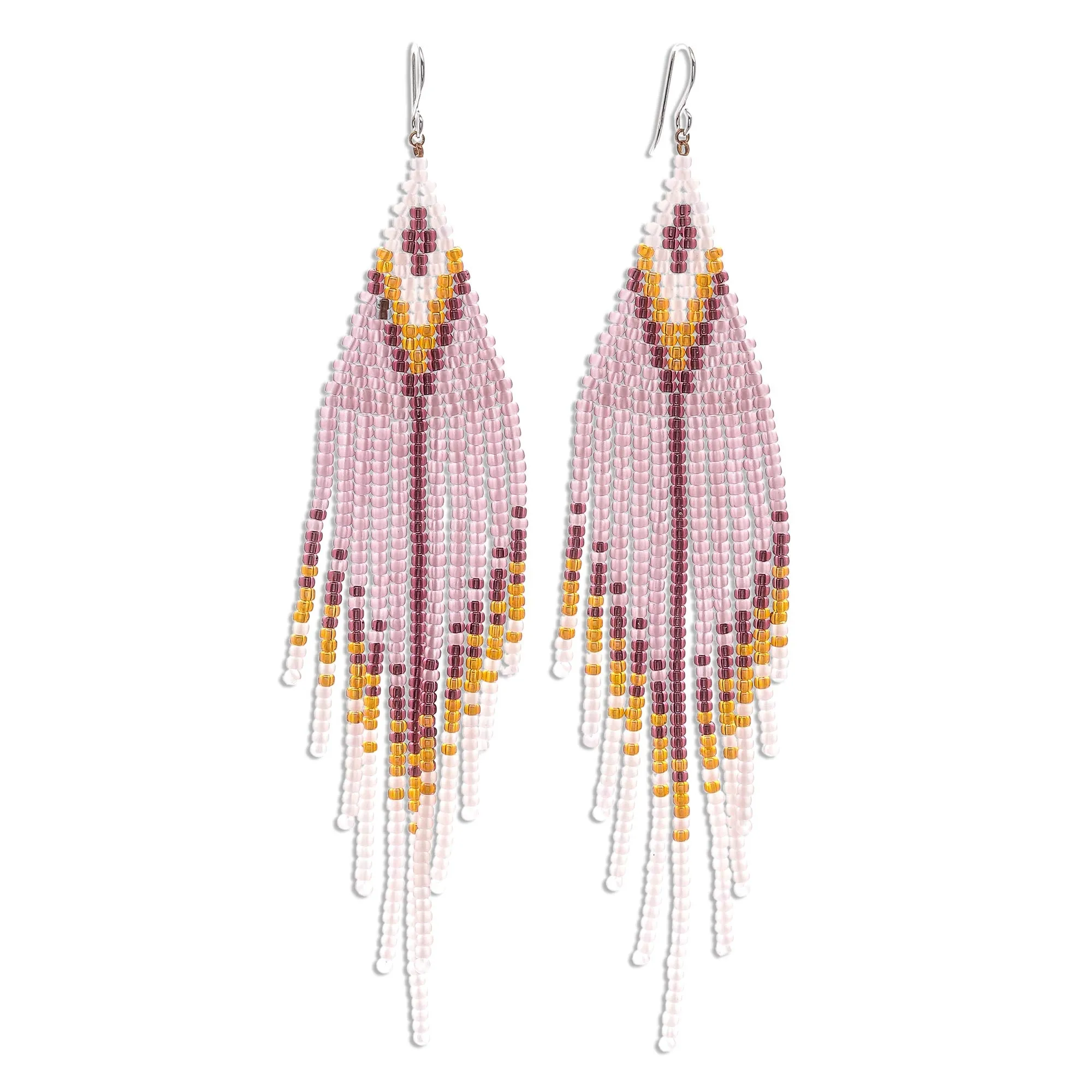 Lanna Arrow in Lilac Bohemian Style Long Beaded Waterfall Earrings