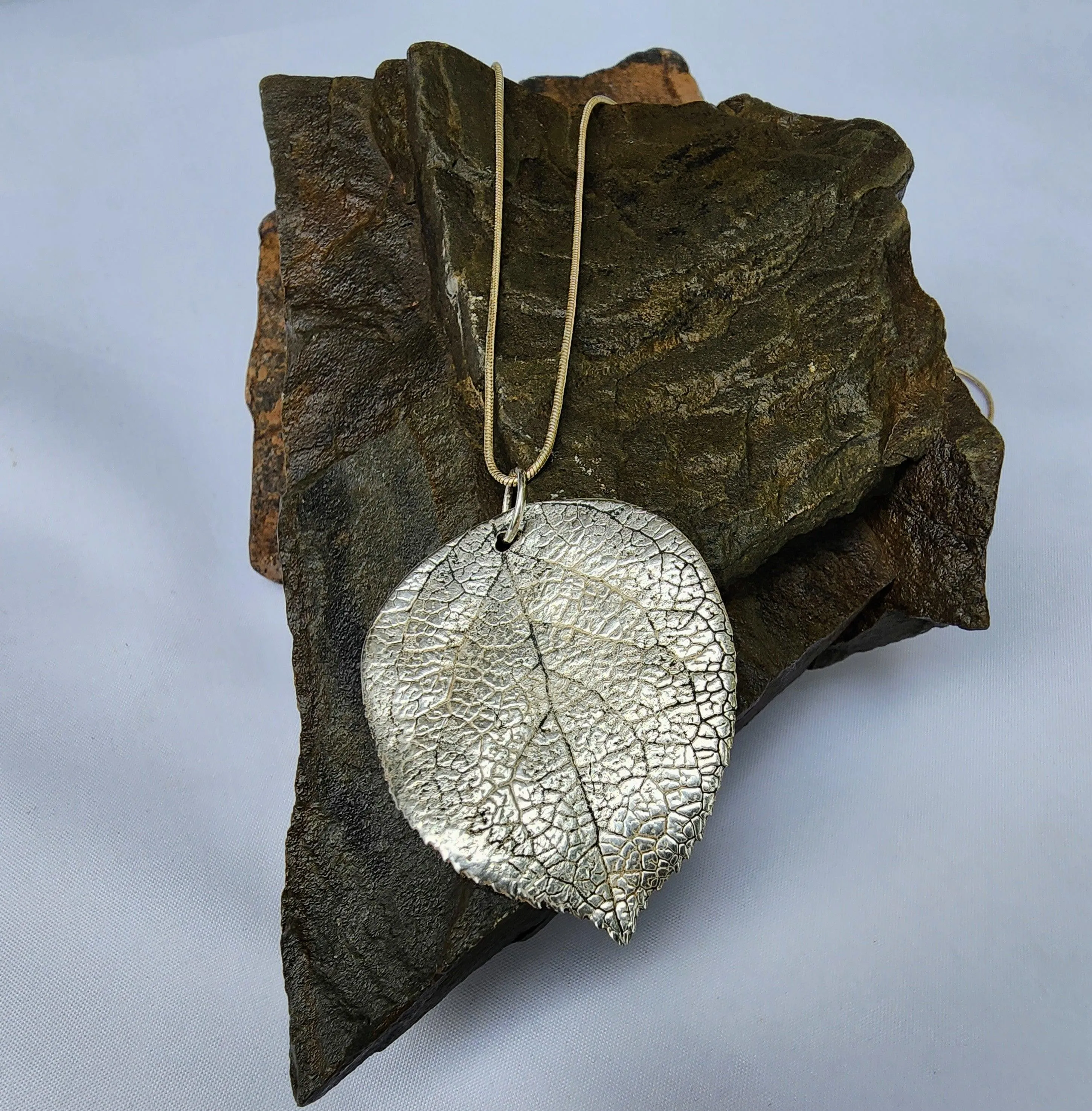 Large Silver Leaf Necklace