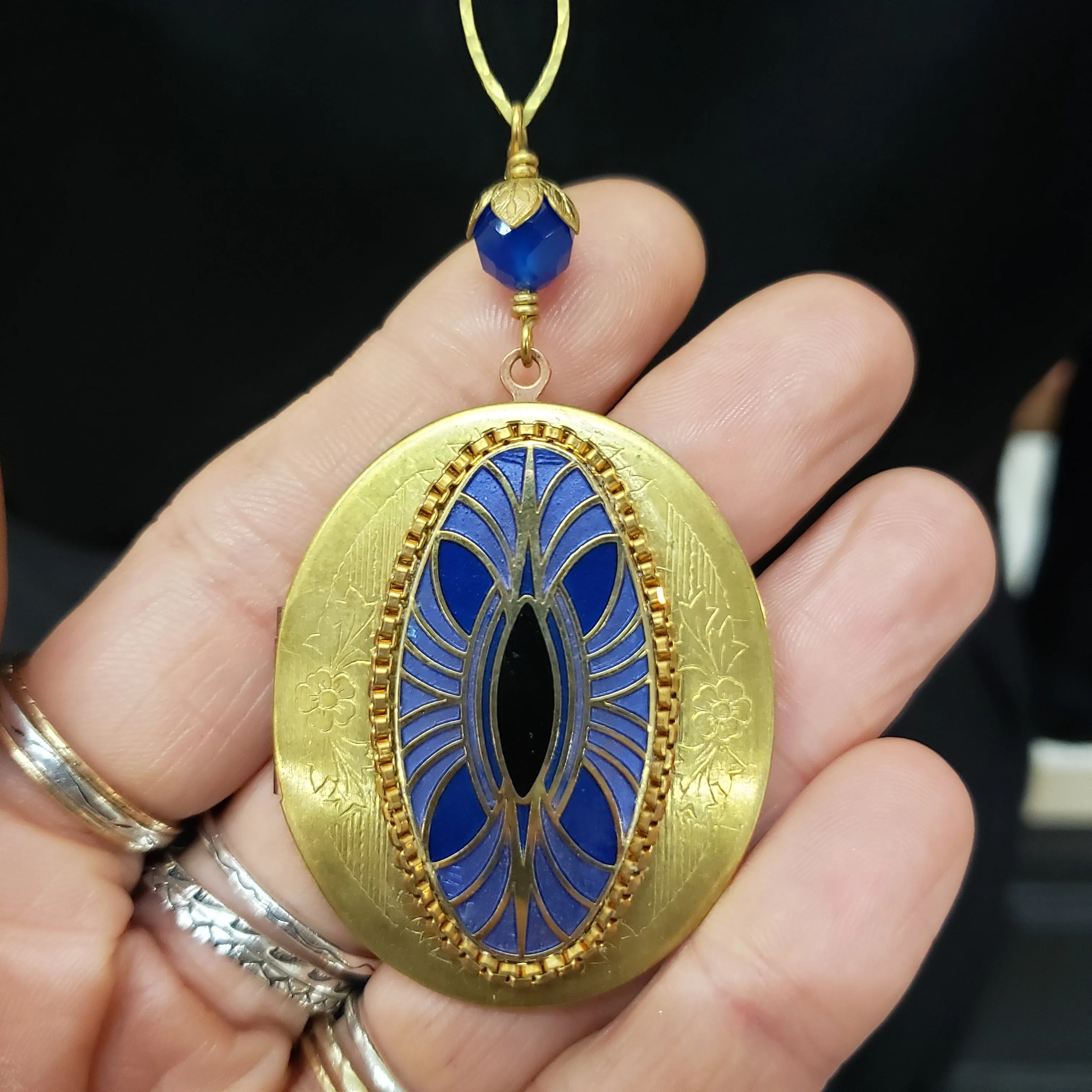 Large Vintage Locket Cloisonne Eye - Blue Onyx