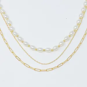 Layered Pearl And Chain Necklace