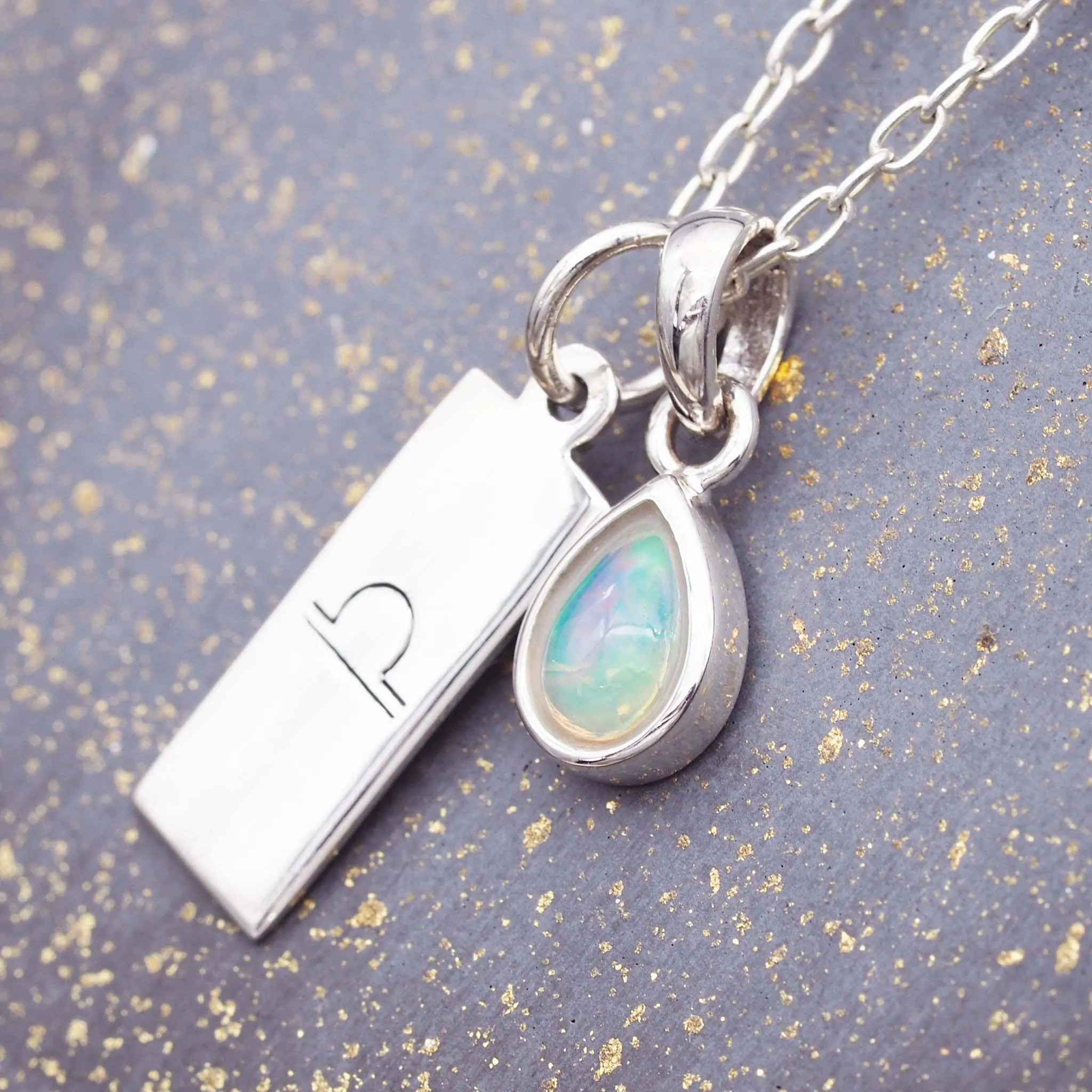 Libra Zodiac and October Birthstone Necklace