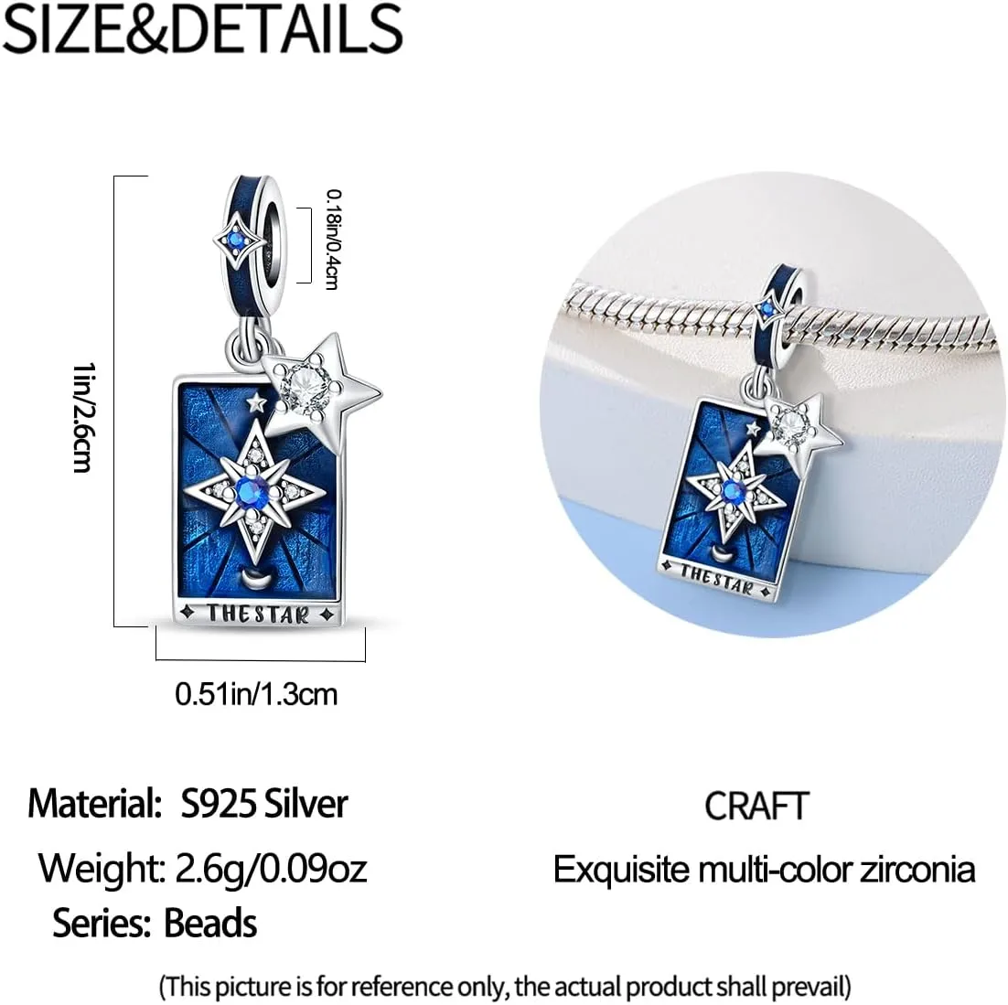 LNQOBU 925 Sterling Silver Charms for Bracelets & Necklaces 5A Cubic Zirconia Tarot Cards Dangle Pendant,Charms Beads Gift for Women Jewelry