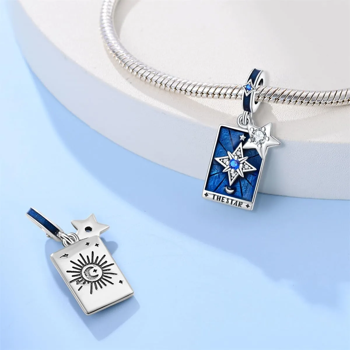 LNQOBU 925 Sterling Silver Charms for Bracelets & Necklaces 5A Cubic Zirconia Tarot Cards Dangle Pendant,Charms Beads Gift for Women Jewelry